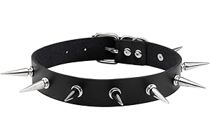 Eigso Gothic Punk Necklace Studded Collar Choker and Metal Spike Bracelet Wide Strap for Men