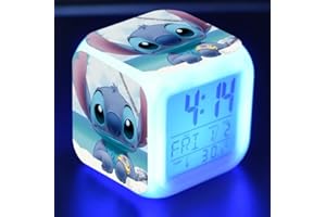 Wonlonda Stitch Alram Clock Lilo and Stitch Digital Alarm Clock Bedside Alarm Clock Gift for Kids, Blue