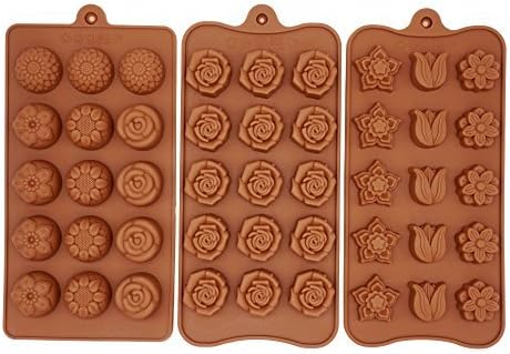 Poproo Non-Stick Silicone Molds Chocolate Molds Flower Gummy Candy Molds Ice Cube Molds Tray Cake Decoration Party & Wedding Gift, Pack of 3, 45-Cavity
