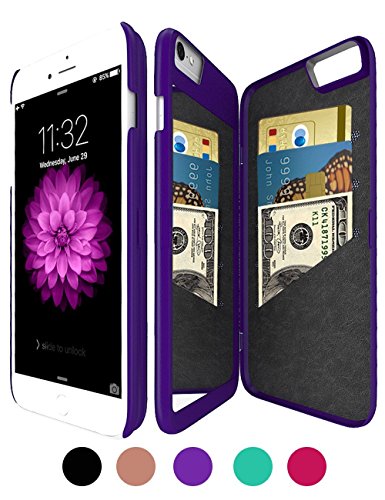 Bidear Étui portefeuille avec coque rigide Avec miroir et 3 fentes pour carte Pour iPhone 6/6s 4,7" Avec film de protection d'écran HD, violet, Apple iPhone 6/6S Plus