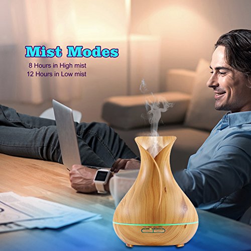 Aroma Diffuser, Euph 400ml Design Aroma Diffuser Ultraschall Luftbefeuchter Humidifier mit LED Farbwechsel und Kaltnebel Aromatherapie,sicher und leise - 7