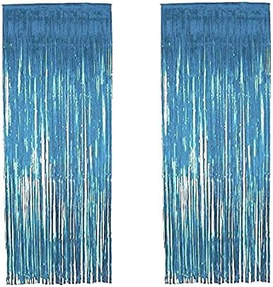 2 x Big/Large 3ft x 8ft Baby Blue Fringe Foil Curtain party tassel (You will receive 2 curtains)
