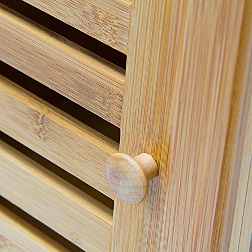 Relaxdays Badregal Bambus mit 4 Ablageflächen HxBxT 110×36,5×33 cm praktisches Holzregal mit mehreren Ebenen und Schrankteil mit magnetischem Verschluss mit Stauraum für Bad und Wohnzimmer, natur - 7