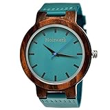 Handgefertigte Holzwerk Germany® Designer Damen-Uhr Herren-Uhr Öko Natur Holz-Uhr Leder Armband-Uhr Analog Klassisch Quarz-Uhr in Blau Türkis (Blau - Türkis)