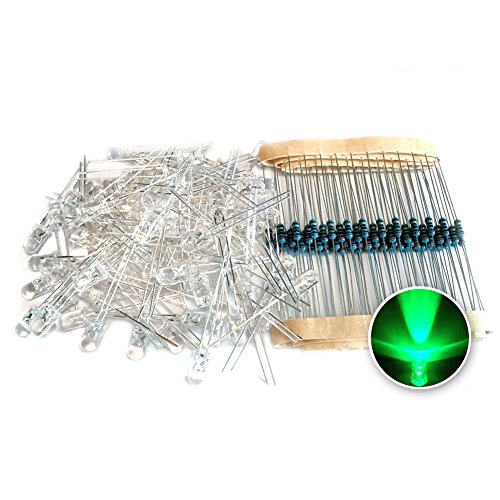 Tenflyer Resistencia 5mm LED verde Luz Diodo + eléctrico 100 piezas en 1 Set