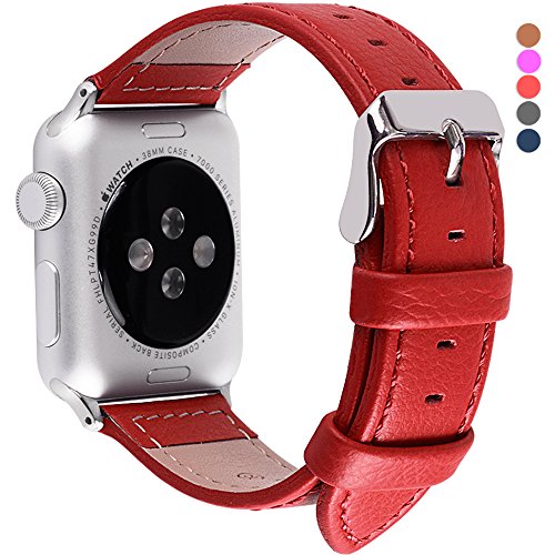 Fullmosa 5 Farben für Apple Watch Armbänder, Nähen Litschi Beschaffenheit Hauptschicht Rindsleder Uhrenarmband mit Edelstahlschließe für Apple Watch Series 1 Series 2 Series 3