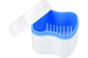 WATAWATA Denture Box Retainer Case Denture Storage Bath Box Denture Holder Box Cleaning Box Lightweight and Portable Cleaning Box with Filter (L, Blue)