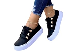 ticticlily Femme Loafers Baskets sans Lacets Femme Chaussures à Bout Rond Décontractées Lacet Mocassins à Plateforme