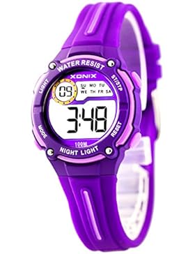 Sportliche XONIX Damen Kinder WR100m Datum Stoppuhr Timer Alarm 2Zeitzone, XIP24VC7B/5