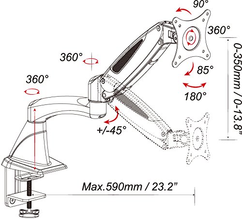 HFTEK® GM112F+D15 Monitor Standfuß Halter Tischhalterung Stand für TFT LED LCD Bildschirm Monitor 15 17 19 20 21 22 23 24 27 32 Zoll mit VESA 75 / 100 + Tablet Laptop Notebook Halterung (GM112F+D15 Weiß) - 3