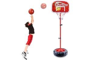 BODERAM Kids Basketball Hoop Stand Set Height Adjustable Mini Basketball Goal Toy with Ball Net and Pump,Portable Basketball Shooting Training Play Indoor and Outdoor Sport Toys For Boys Girls Age 3+