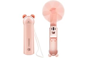 FENSHINE BEAUTY Fenshine Handheld Fan, 3 IN 1 Mini Handhled, 3 Speed Portable Fan Hand Held,Battery Operated with Power Bank, Flashlight Feature Travel Essentials (Pink)