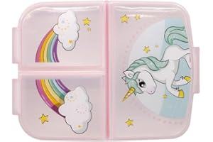 ILS I LOVE SHOPPING Pojemnik na przekąski szkolny z 3 przegródkami Plastikowe pudełko na przekąski dla dzieci Lunch Box - bez BPA (jednorożec)