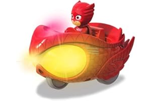 Dickie Toys 203142002 PJ Masks Mission Racer Owlette Die-Cast Véhicule avec Roue Libre, lumière et Son, Joue la mélodie des titres de la série, avec Figurine de Chouette, 12 cm, Rouge, Piles incluses