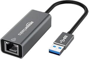 Amazon Basics USB to Ethernet Adapter - Gigabit Ethernet Up to 10/100/1000 Mbps for Windows (11/10), Mac OS (10.9 & Later Versions), Chrome OS, and Linux OS