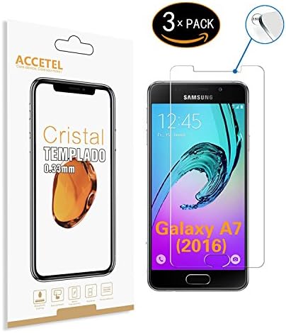 Samsung Galaxy A7 2016 Tempered glass screen protector - RE3O® 3 x screen protector tempered glass for Samsung Galaxy A7 2016 5,5'' inches, Easy to apply without air bubbles, Elegant round edge 2,5D, Hardness 9H, High transparency