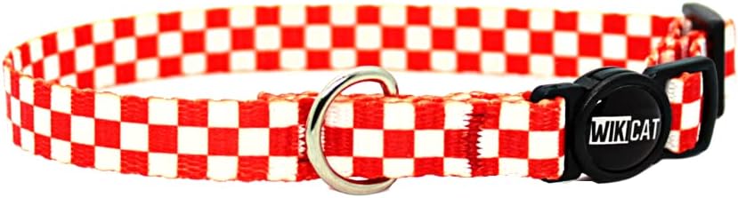 Wikipet Candy Cane Kedi Boyun Tasması, Boğulma Önleyici Kilitli, Zil Hediyeli (Kırmızı,Beyaz Kareli)