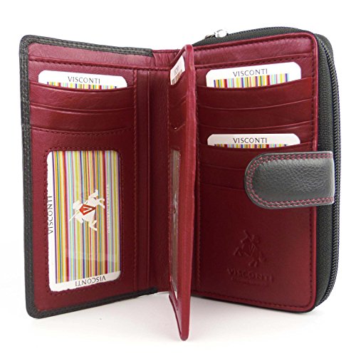 Luchiano ViscontiVisconti Quality Ladies Soft Leather Two Tone Purse Wallet Colorado Gift Boxed (Black & Red)