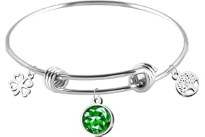 cotigo Pulsera Acero Inoxidable Mujer, Brazalete Mujer Ajustable con Colgante Piedera Nacimiento, Pulseras de la Suerte Perfecto para Regalo Mujer Cumpleaños y Navidad