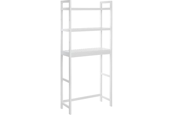 Songmics BTS01WT Badrumshylla, placering ovanför toaletten, i bambu, med 3 justerbara hyllplan, lastkapacitet 15 kg/hyllplan, enkel montering