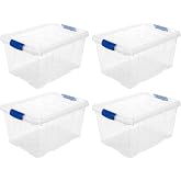AC - Pack of 4 Transparent Plastic Sorting Boxes No.1 Storage Container for Books, Clothes, Blankets. Capacity 16 Litres. Dim