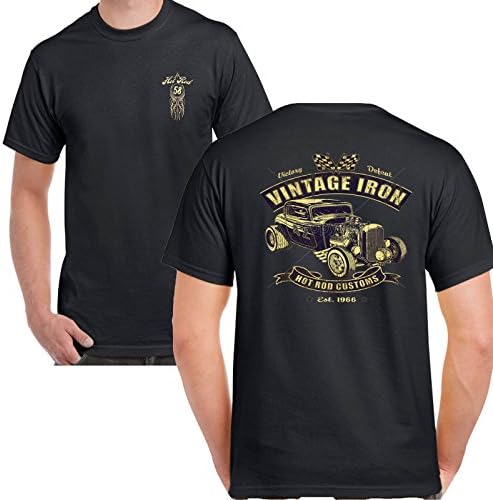 Mens Hotrod 58 T Shirt Rat Rod Custom Vintage Iron Classic Retro 50's Car 62, Medium, BLACK