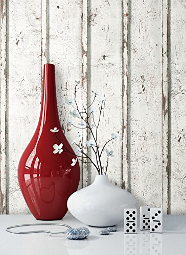 Tapete Vliestapete Antik Holz Muster in Creme Weiß , schöne edle Tapete im Antikholz Design , moderne 3D Optik für Wohnzimmer, Schlafzimmer oder Küche inkl. Newroom Tapezier Ratgeber mit super Tipps!