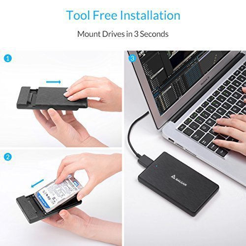 Salcar USB 3.0 Externes festplatten Gehäuse für 2.5 zoll SATA SSD HDD mit USB3.0 Kabel Werkzeuglose HDD Installation Tool-free, Schwarz - 2