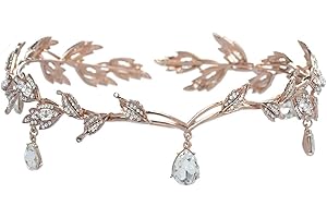 QICSTELAR Goddess Tiara，Goddess Headpiece，Elf princess Tiara，Crystal Rhinestone Wedding Head Band Crystal Beaded Forehead Headpiece for Bride Bridesmaid Girls（16.5LX4H CM）