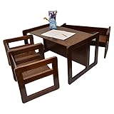 3 in 1 Multifunktionale Kindermöbel im Vierer Set Bestehend Aus einem Multifunktionalen Kindertisch oder Kindersitzbank und einer Multifunktionaler Kindersitzbank und zwei Multifunktionale Kinderstühle oder ein Multifunktionales Nest von vier Couch- Beistelltischen für Erwachsene, aus Massivem Buchenholz Dunkel Lackiert