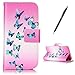 Produktbild CaseHome HUAWEI Y5 II (2nd Generation) Stoßfest PU Leder Hülle (mit Frei Griffel) Mode Schön Zeichnung Muster Brieftasche Entwurf Bunt Buchstil Magnetverschluss Stand-Funktion mit Kreditkarten-Slots Premium Faux PU-Leder Schützend Fall Abdeckung Haut Schale für HUAWEI Y5 II (2nd Generation)-Blau Schmetterlinge