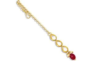 Jewelopia Kundan Maang Tikka Traditional Pearl Dropping Forehead Jewellery For Women girls (Ruby)