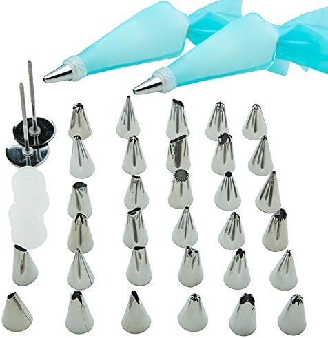 38 in 1 Cake Decorating Tips Set, 32 Pieces Cake Piping Icing Nozzles DIY Tips Kit Set with 2 Reusable Cake Decorating Pastry Bags,2 Coupler and 2 Flower Nails