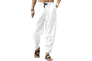 Cooleep Pantaloni Lino Uomo Estivi Casual Pantaloni Elasticizzati Leggeri da Yoga Spiaggia
