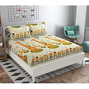 24x7 Home Store Premium Fitted King Size Kids Cartoon Double Bed Bedsheet ( Size 100x108 inches ), with 2 Pillow Covers (46x68 inches)