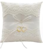 Hoshisea Coussin Pour Alliances De Mariage Élégant Avec Double Cœurs En Dentelle - Oreiller Porteur De Bagues Carré Blanc 15x15 Cm