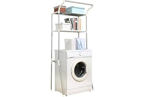 BAOYOUNI Etagère de Salle de Bain en Métal Supports de Rangement Dessus Machine à Laver Toilettes WC avec 2 Tablettes Organisateur Stockage Rack Multifonction Montage Facile - Ivoire