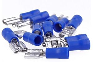 REY Confezione da 100x Terminali a crimpare per Faston femmina (16-14 AWG), isolamento blu, sezione cavo 1-2,5 mm2