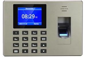 MIKONIYA Máquina Fichar de Asistencia Biométrica de Huella Dactilar con Sistema Española Pantalla LCD, Cable eléctrico, Memoria de 16GB, con Capacidad de 1000 Huellas,Dorado