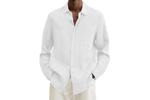 vokkrv Camicia Uomo Manica Lunga Elegante in Cotone e Lino Casual Estivi Primavera Sottili Traspirante Collo a Bavero Tinta Unita con Bottoni Leggero Formale Taglie Forti 5XL