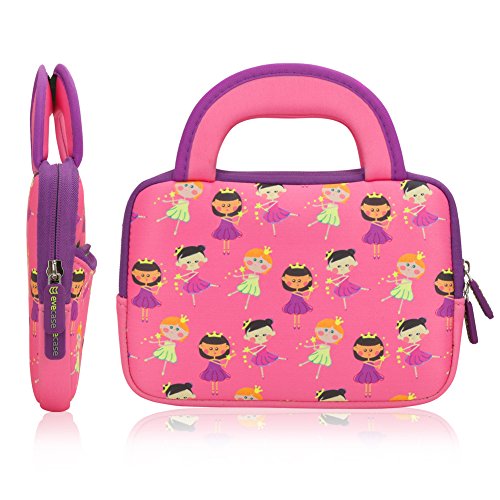 Tablet Tasche | Evecase Neopren Zuckersüß „Prinzessin Party“ Kinder Tablet Schutzhülle mit Handgriff für Tablets in 7 – 8 Zoll – Pink / Lila XS - 2