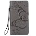 Produktbild LG G Stylo 2 Hülle, LG Stylus 2 Hülle, LG LS775 Hülle, DENDICO PU Leder Handyhülle mit Standfunktion und Kartenfach, Schmetterling Muster Magnetverschluss Flip Brieftasche Etui TPU Schutzhülle für LG G Stylo 2 / Stylus 2 / LS775 - Gris