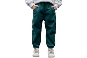 Miyanuby Boys Girls Corduroy Harem Pants for Kids Solid Elastic Waist Joggers Winter Warm Fleece Lined Trouser 3-10Y Sweatpants with Pockets