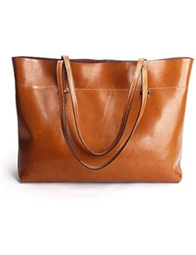 Ruiatoo Damen Leder Handtasche mit schmalen Trageriemen als Schultertasche, Shopper oder Tragetasche / 38 x 13...