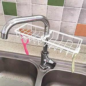 Dayish 2 Pcs Faucet Storage Soap Sponge Dish Hanging Holder Multifunctional Clamp Metal Sink Caddy Organizer Drainer Rack for Kitchen Bathroom Tap (Standard)