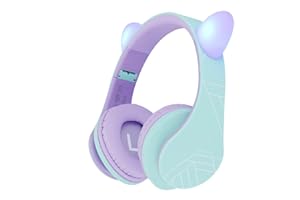 ‎POWERLOCUS PowerLocus Dziecięce słuchawki douszne, Bluetooth z ograniczeniem głośności 85 dB, składane, z torbą do noszenia, bezprzewodowe słuchawki nauszne i kabel z mikrofonem, trybem micro SD do telefonu