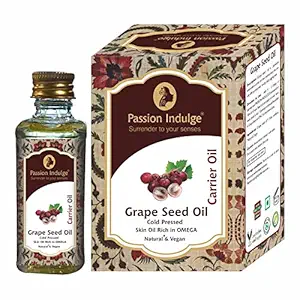 Passion Indulge Natural Grape Seed Carrier Oil for Skin, Face | Dark Circles | Natural Oil | No Additive No Fragrance | Organic Certified Carrier Oil, 60 ml