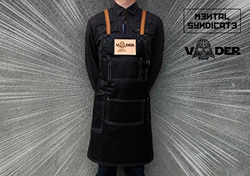 Black Denim Apron by Mental Syndicate Vader Coated Barista Apron Bartender Apron Chef Apron Tattoo Artist Apron