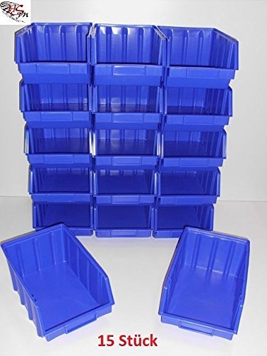 15 Stapelboxen Gr. 4 Stapelkästen Stapelkisten Sichtlagerkästen 340x222x157 mm