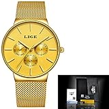 Watch-LUTEM Herren Minimalistische Ultradünne Wasserdichte Armbanduhren Uhr Uhren mit Milanese Armband, Schwerelos, Quarzwerk, Wochen- / Datums- / 24-Stunden-Anzeige